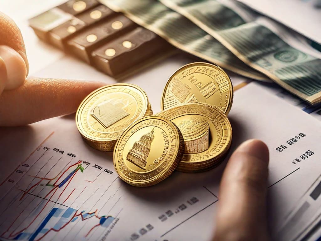  A stack of ascending gold coins with a magnet above them, pulling the coins upward, set against a backdrop of financial charts and graphs. digital art, ilustration, no flares, clean hyperrealistic, full body, detailed clothing, highly detailed, cinematic lighting, stunningly beautiful, intricate, sharp focus, f/1. 8, 85mm, (centered image composition), (professionally color graded), ((bright soft diffused light)), volumetric fog, trending on instagram, trending on tumblr, HDR 4K, 8K