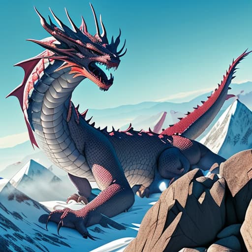  A giant dragon gazing at you from over a mountain peak.