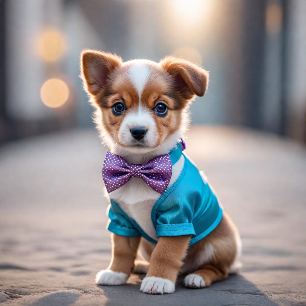  a cute puppy wearing a colorful bow hyperrealistic, full body, detailed clothing, highly detailed, cinematic lighting, stunningly beautiful, intricate, sharp focus, f/1. 8, 85mm, (centered image composition), (professionally color graded), ((bright soft diffused light)), volumetric fog, trending on instagram, trending on tumblr, HDR 4K, 8K