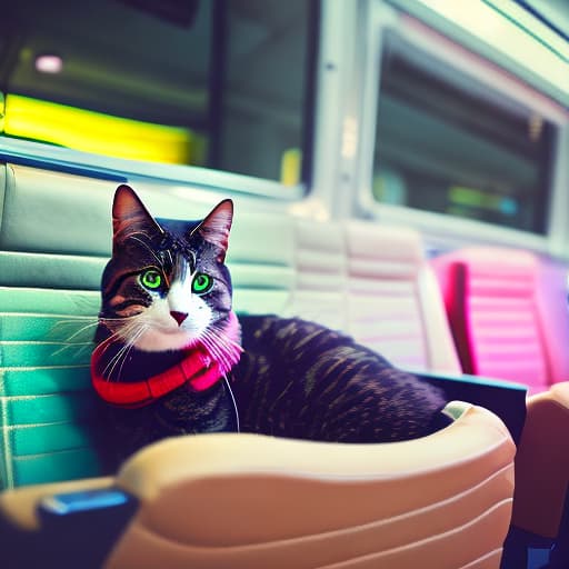 nvinkpunk Realistic image of a cat wearing headphones and reading glasses while riding a bus. hyperrealistic, full body, detailed clothing, highly detailed, cinematic lighting, stunningly beautiful, intricate, sharp focus, f/1. 8, 85mm, (centered image composition), (professionally color graded), ((bright soft diffused light)), volumetric fog, trending on instagram, trending on tumblr, HDR 4K, 8K