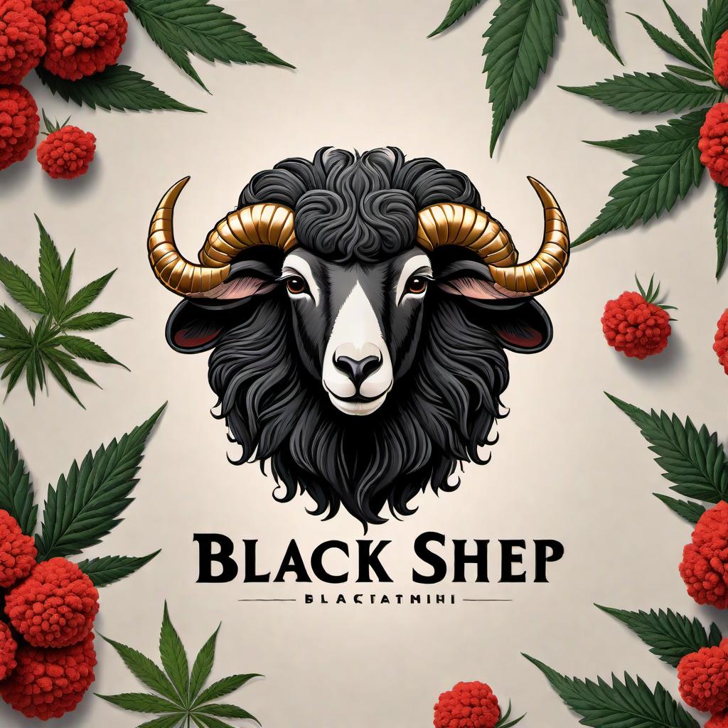  A logo for a cannabis brand called 'Black Sheep'. The design should feature a black sheep as the central element and incorporate cannabis leaves in a stylish, modern, and professional manner. The color palette should include red and gold with elements of black and fire. The style should be bold, clean, and commercial, suitable for branding and marketing purposes. hyperrealistic, full body, detailed clothing, highly detailed, cinematic lighting, stunningly beautiful, intricate, sharp focus, f/1. 8, 85mm, (centered image composition), (professionally color graded), ((bright soft diffused light)), volumetric fog, trending on instagram, trending on tumblr, HDR 4K, 8K