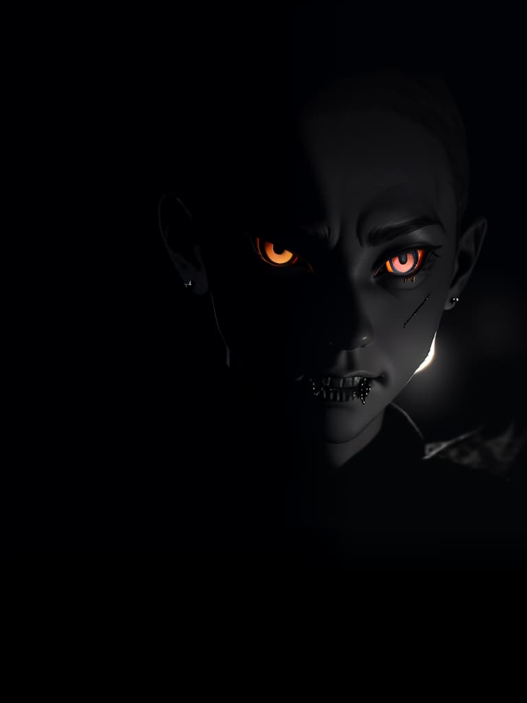  Horrific faceless shadow creature, glowing, piercing white eyes, pointing long sharp finger (hdr:1.5), Dark Theme