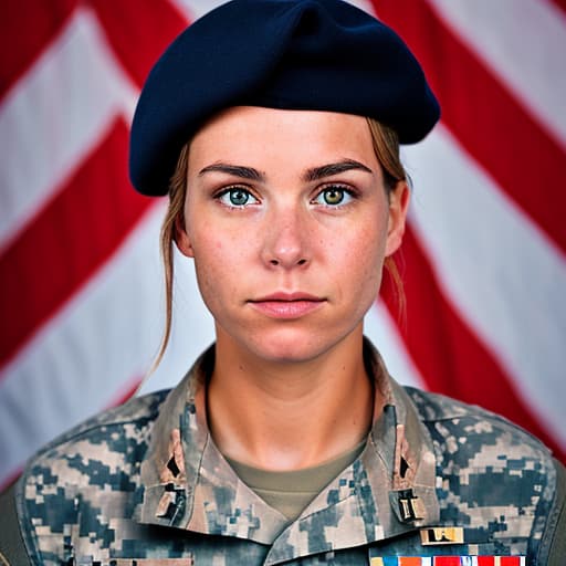 portrait+ style American current female soldier with helmet