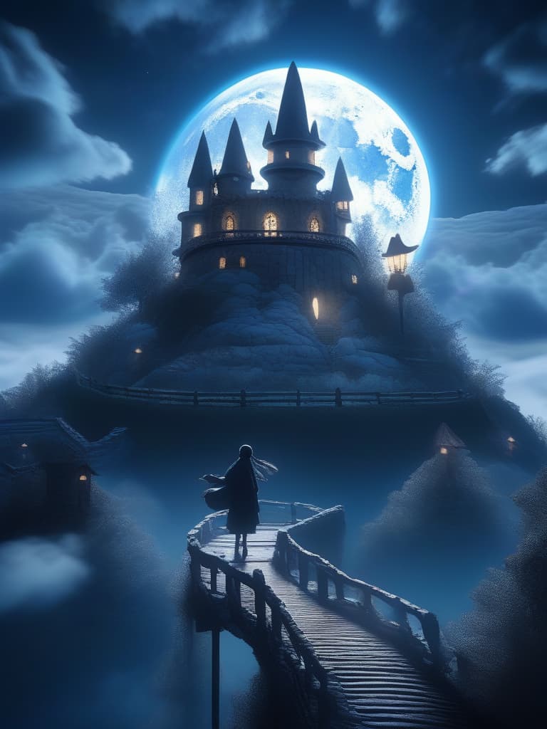  Shadow puppets,(((full moon🌕&clouds☁️🌧))),雨降り,black castle on a steep mountain,pointed,fairy tale, masterpiece, best quality,8k,ultra detailed,high resolution,an extremely delicate and beautiful,hyper detail