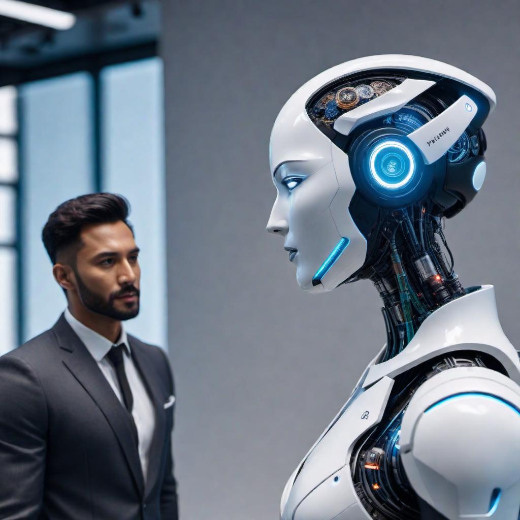  An AI assistant interacting with a user, discussing image analysis capabilities and offering various tasks with images. hyperrealistic, full body, detailed clothing, highly detailed, cinematic lighting, stunningly beautiful, intricate, sharp focus, f/1. 8, 85mm, (centered image composition), (professionally color graded), ((bright soft diffused light)), volumetric fog, trending on instagram, trending on tumblr, HDR 4K, 8K