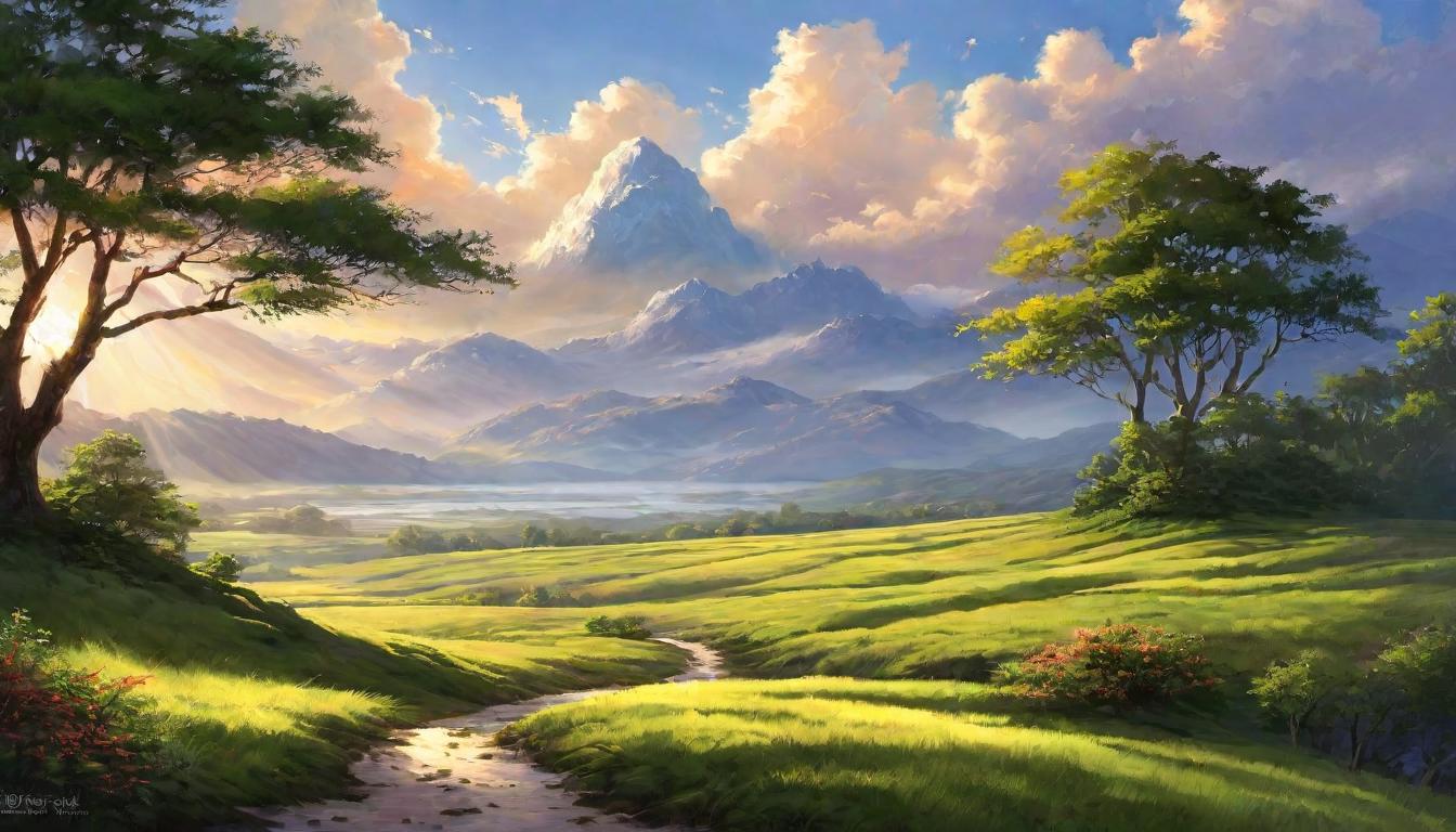  digital painting of A serene landscape at dawn, light gently breaking over the horizon, gratitude and acknowledgment, new beginnings, peaceful reflection looking at viewer, dynamic pose, (intricate details, masterpiece, best quality)