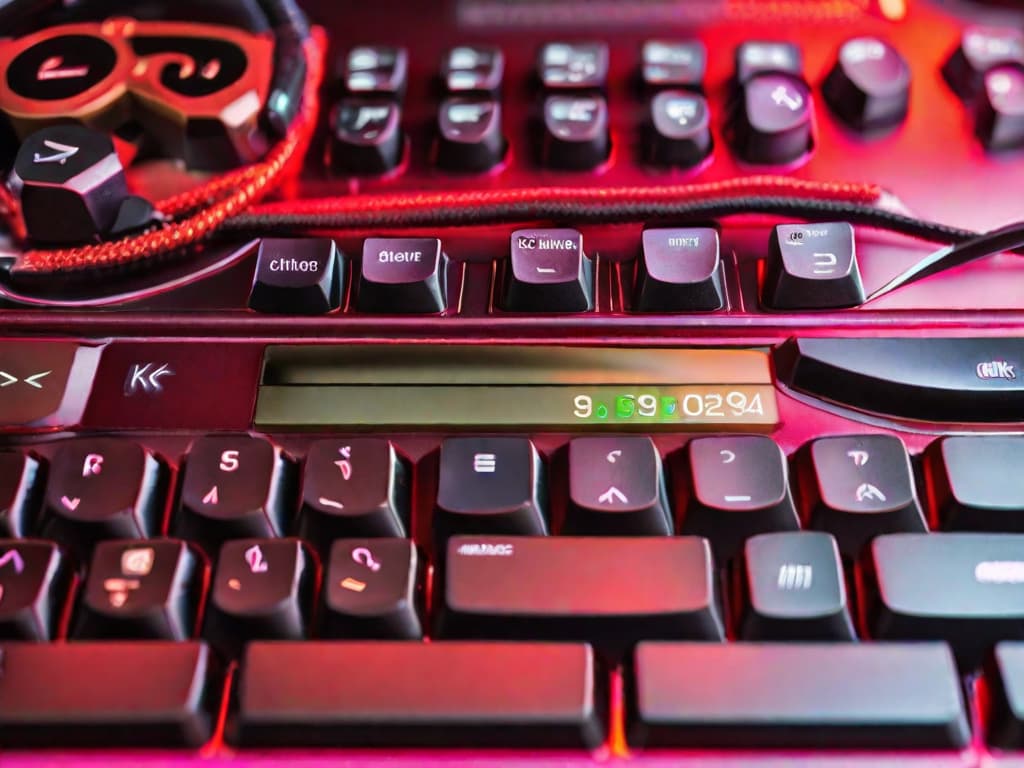  An image of a close-up on a computer keyboard with a single key glowing red, symbolizing an error, with a blurred background of stock market graphs and numbers. digital art, ilustration, no flares, clean hyperrealistic, full body, detailed clothing, highly detailed, cinematic lighting, stunningly beautiful, intricate, sharp focus, f/1. 8, 85mm, (centered image composition), (professionally color graded), ((bright soft diffused light)), volumetric fog, trending on instagram, trending on tumblr, HDR 4K, 8K