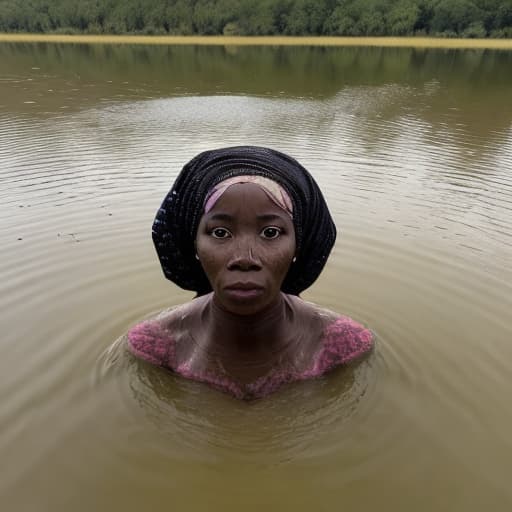  african woman's face drowning in lake