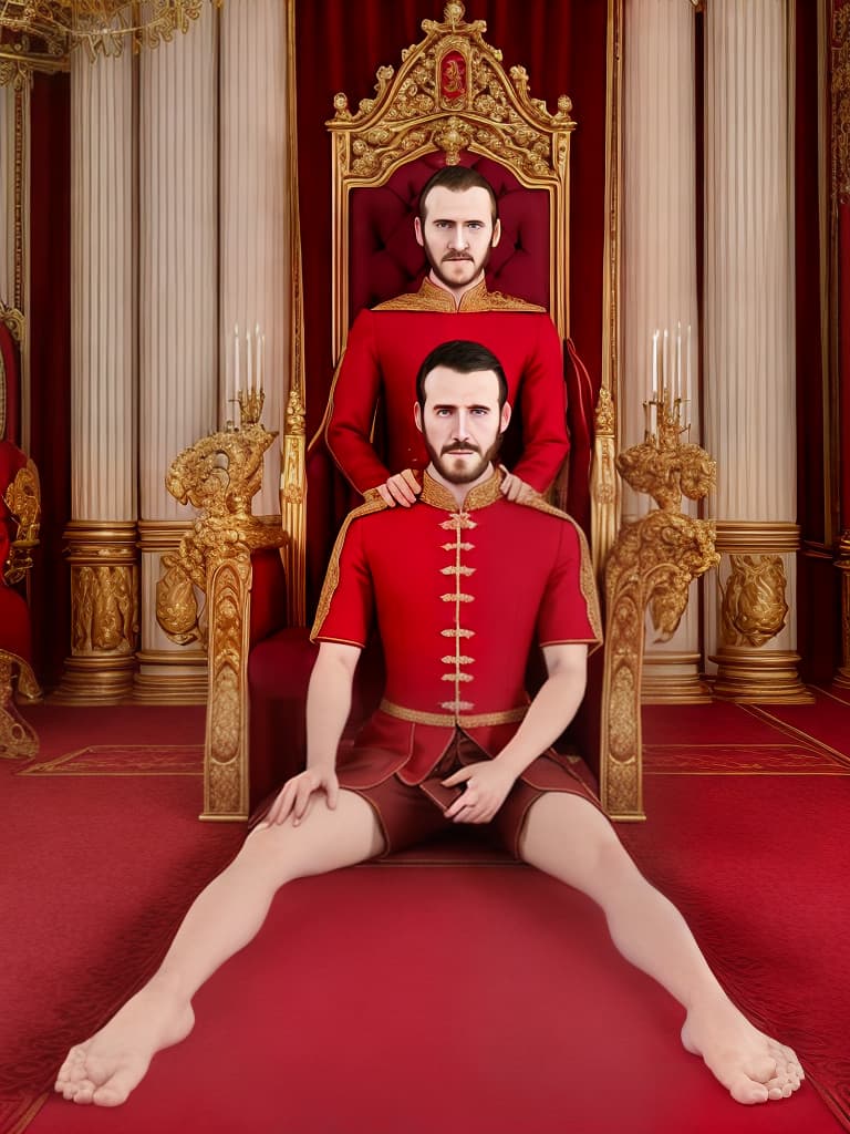  bring me a minister avatar kneel downly sitting on the ground of a luxurious royal red courtroom. wearing red luxurious royal dress. human white male face expression happy face