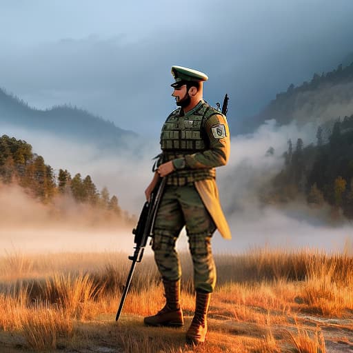  Indian army Apply the Following Styles Anime hyperrealistic, full body, detailed clothing, highly detailed, cinematic lighting, stunningly beautiful, intricate, sharp focus, f/1. 8, 85mm, (centered image composition), (professionally color graded), ((bright soft diffused light)), volumetric fog, trending on instagram, trending on tumblr, HDR 4K, 8K