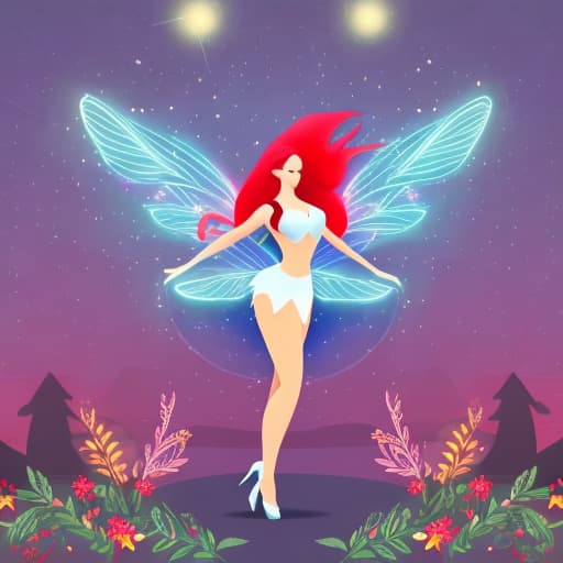  Generate an image showcasing a scene of a "fairy gathering with animals under a star-lit night sky" taking center stage, where the character description is a "fairy with wings and eyes sparkling under the starlight". The background should be a more understated depiction of a "dark night sky illuminated by twinkling stars, with a quiet campfire burning". In the composition, ensure that the scene has greater emphasis compared to the background, yet maintaining the fairy as the main focal point., best quality, very detailed, high resolution, sharp, sharp image, extremely detailed, 4k, 8k, in-frame hyperrealistic, full body, detailed clothing, highly detailed, cinematic lighting, stunningly beautiful, intricate, sharp focus, f/1. 8, 85mm, (centered image composition), (professionally color graded), ((bright soft diffused light)), volumetric fog, trending on instagram, trending on tumblr, HDR 4K, 8K