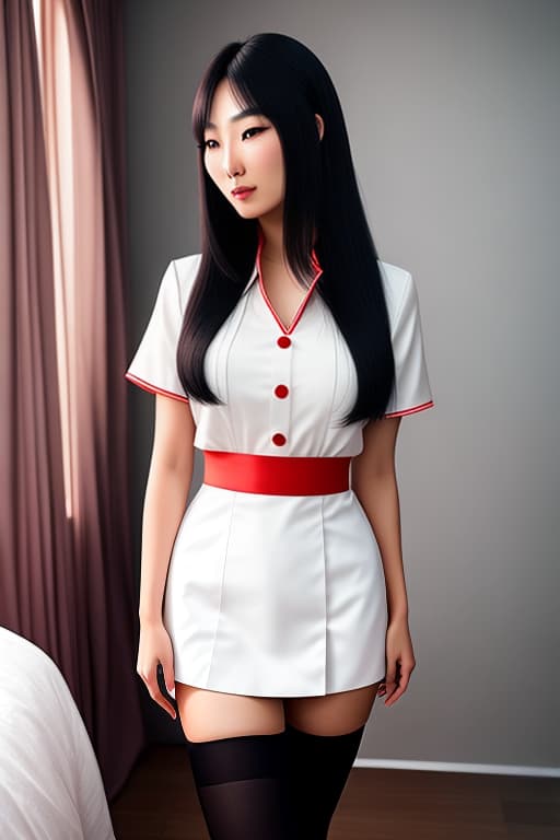  Close up of Asian girl with long hair and short maid outfit in a bedroom alone. hyperrealistic, full body, detailed clothing, highly detailed, cinematic lighting, stunningly beautiful, intricate, sharp focus, f/1. 8, 85mm, (centered image composition), (professionally color graded), ((bright soft diffused light)), volumetric fog, trending on instagram, trending on tumblr, HDR 4K, 8K