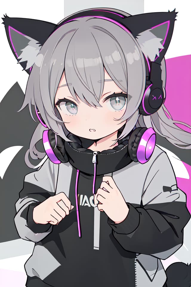  Headphones, cat ears, black gray