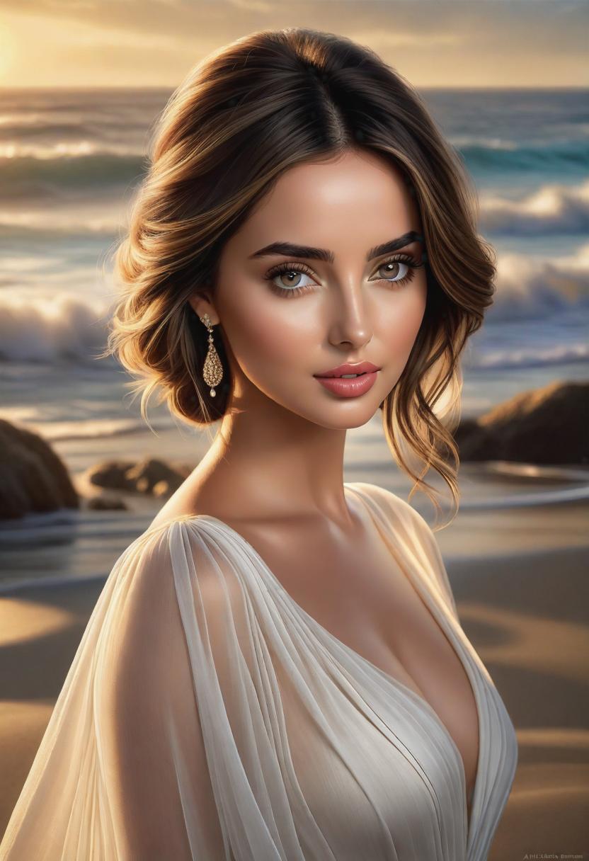  1. A stunningly realistic portrait of Ana De Armas, capturing her enchanting beauty with soft, diffused lighting that accentuates her delicately sculpted features, set against a dark, moody background for an elegant and mysterious ambiance.

2. In a realistic style, depict Ana De Armas on a sunny beach, her sun-kissed skin glowing luminously as she playfully twirls her hair, with vibrant colors and strong contrasts that showcase her radiant energy and natural charm.

3. Immortalize Ana De Armas in a realistic oil painting, using warm, golden hues that evoke a sense of timeless sophistication, with meticulous attention to detail capturing every nuance of her expression and the depth of her piercing gaze. hyperrealistic, full body, detailed clothing, highly detailed, cinematic lighting, stunningly beautiful, intricate, sharp focus, f/1. 8, 85mm, (centered image composition), (professionally color graded), ((bright soft diffused light)), volumetric fog, trending on instagram, trending on tumblr, HDR 4K, 8K