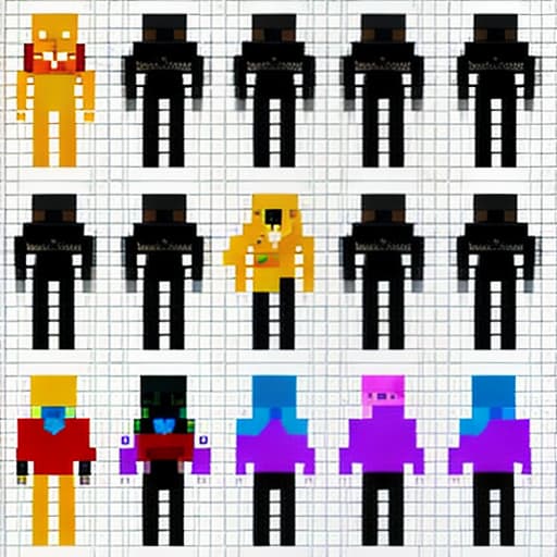  Pixel Art depicted on the side, separate body parts of a female character, each body part would have a different color to differentiate them, the image size is 64 pixels wide and 128 pixels high.