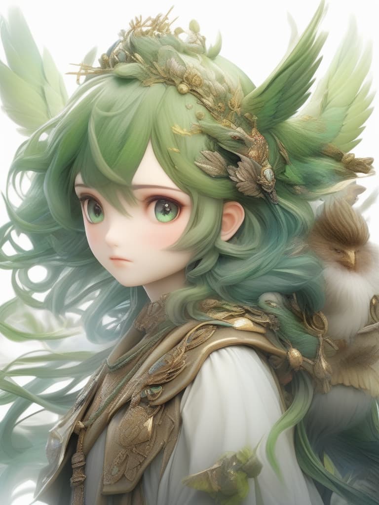  Green hair character Harpie, masterpiece, best quality,8k,ultra detailed,high resolution,an extremely delicate and beautiful,hyper detail