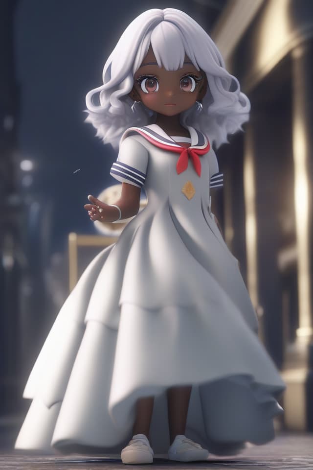  ultra detailed:1.2masterpiece:1.2,best quality,masterpiece,bestquality,hdr:1.1,8k:1.1,very cute girl:1.3,silver hair,1.3,dark skin:1.1,curly:1.1,sailor dress:1.4,pointy ears:1.3,standing :1.1,school room :1.3,eyes highlights:1.5,twinkle eyes:1.3