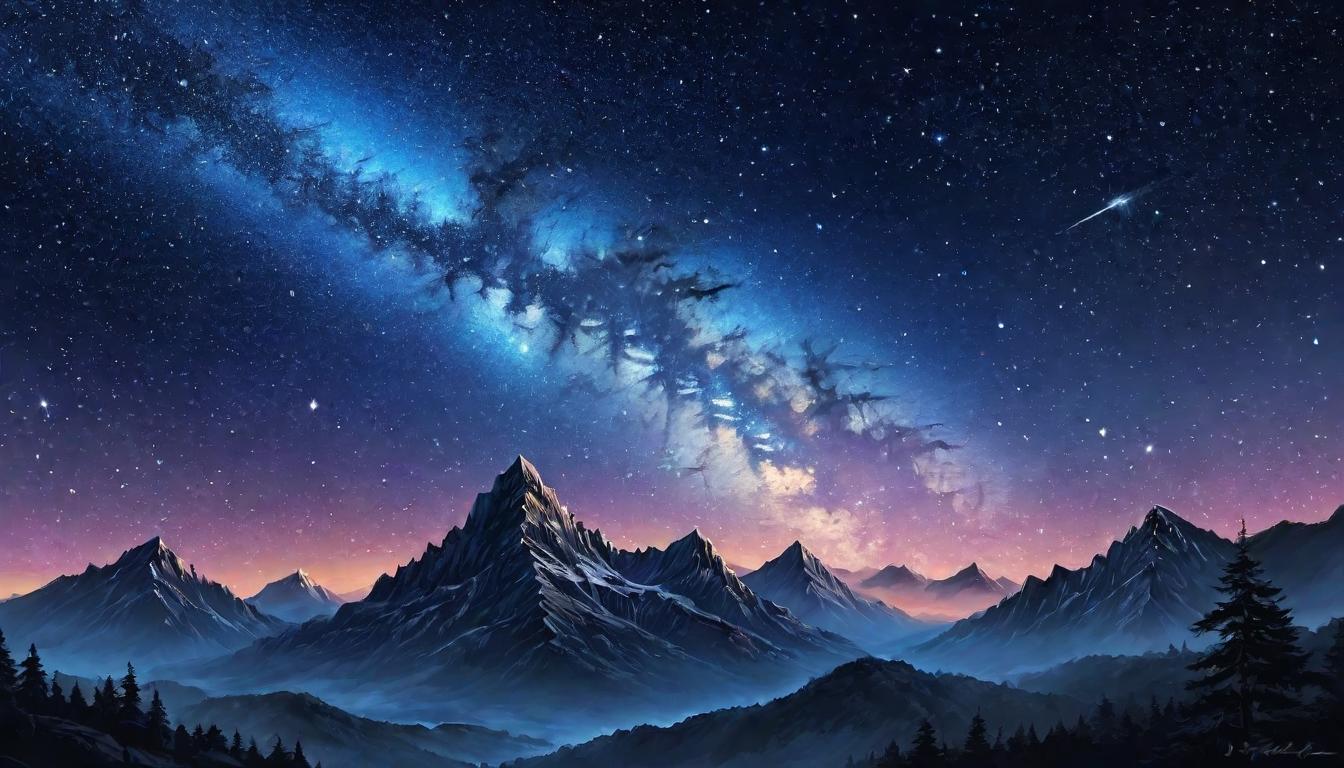  （surrealism)A starry night sky, constellations forming ancient symbols, twinkling stars, flowing cosmic dust, path for future generations mystic, intricate details, best quality)