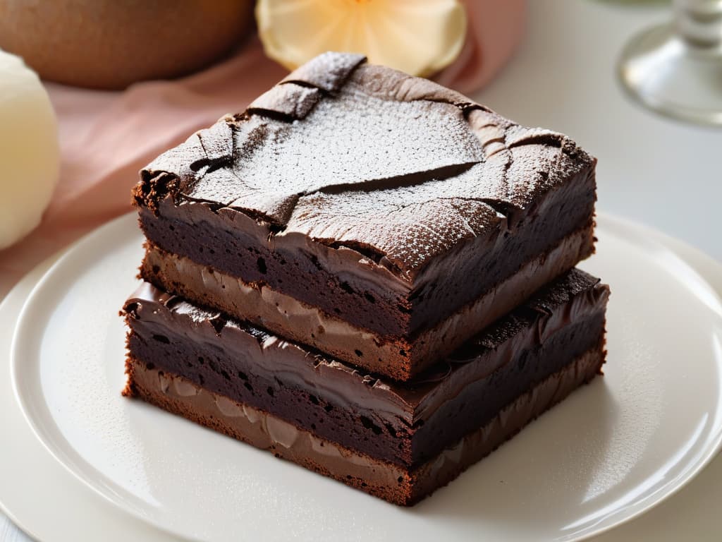  A closeup, ultradetailed image of a freshly baked brownie with a perfectly cracked and crunchy top, contrasting with the moist and fudgy interior. The brownie sits on a sleek, modern plate with a subtle sheen, showcasing its rich, decadent texture in intricate detail. hyperrealistic, full body, detailed clothing, highly detailed, cinematic lighting, stunningly beautiful, intricate, sharp focus, f/1. 8, 85mm, (centered image composition), (professionally color graded), ((bright soft diffused light)), volumetric fog, trending on instagram, trending on tumblr, HDR 4K, 8K