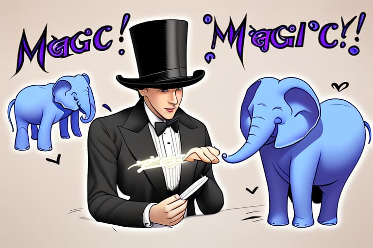  Flyer for magic act named it’s “only magic” . Also create cartoon elephant with top hat . On top hat write “ magic “ . Presenting magic For all ages and events . “Only Magic “teaches social emotional learning through amazement of magic