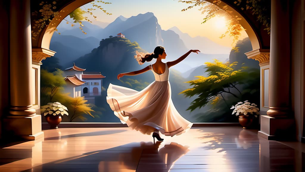  A rhythmic dance of life's vitality unfolds. , ((realistic)), ((masterpiece)), focus on detailed clothing and atmosphere of the surroundings. Soft and natural lights.