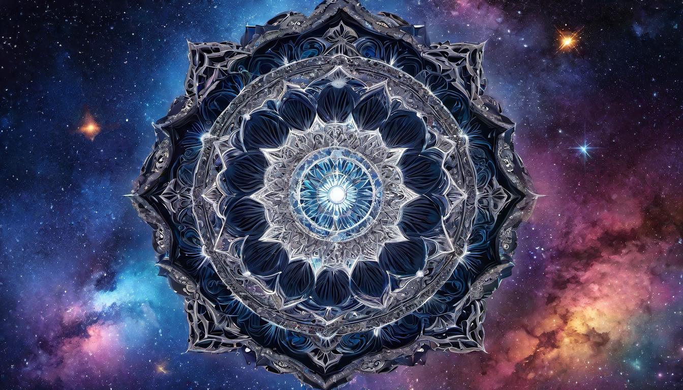  digital illustration, Mandala of stars and galaxies, intricate patterns, interconnected, cosmic harmony, divine blueprint, looking at viewer, dynamic pose, (intricate details, masterpiece, best quality)