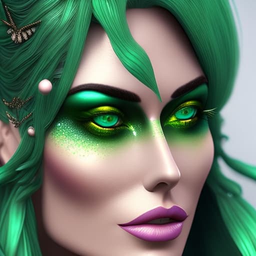  Fairy face with green eyes hyperrealistic, full body, detailed clothing, highly detailed, cinematic lighting, stunningly beautiful, intricate, sharp focus, f/1. 8, 85mm, (centered image composition), (professionally color graded), ((bright soft diffused light)), volumetric fog, trending on instagram, trending on tumblr, HDR 4K, 8K