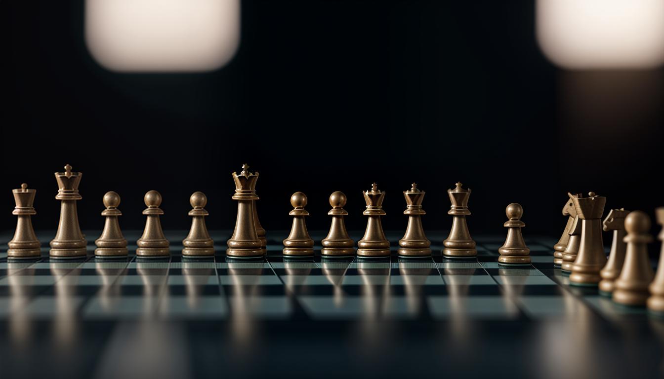  cinematic, aesthetic, A chess clock with time running down, intricate chess pieces, person hovering over the board, strategic planning, intense focus, 4k, HDR, lens flare