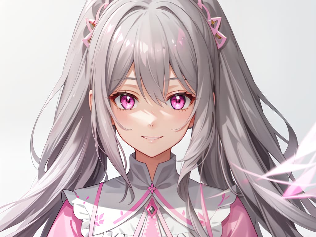  Girls, long hair, gray hair, pink eyes, smiles, happy, pink, masterpiece, best quality,8k,ultra detailed,high resolution,an extremely delicate and beautiful,hyper detail