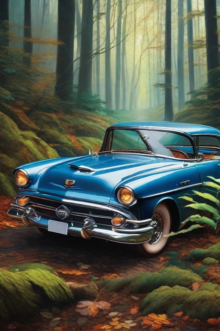  Express your creativity through digital painting. Transform the canvas with a palette of colors, blending and shading to create your own unique masterpiece: blue car in forest