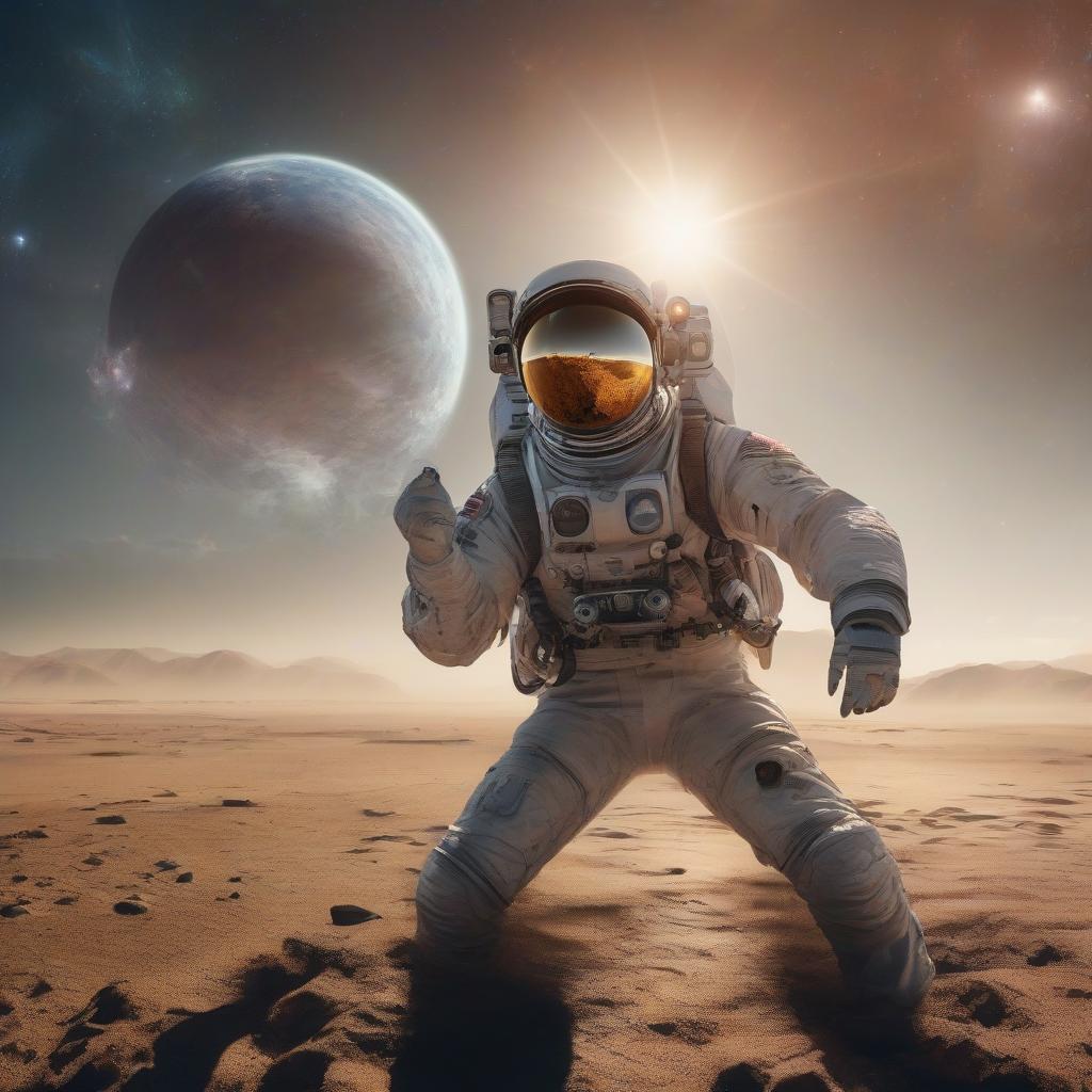  space themed astronaut fell deep into water, raised helmet visor, tense face, frightened face, puddle, (point of view:1.5), hand reaches forward, request for help, establishing shot, medium full shot, (straightly:1.5) , puddle in the desert, desert in the background, sun, heat, bilateral symmetry, wide angle, (full shot:1.5), (point of view:1.5) . cosmic, celestial, stars, galaxies, nebulas, planets, science fiction, highly detailed hyperrealistic, full body, detailed clothing, highly detailed, cinematic lighting, stunningly beautiful, intricate, sharp focus, f/1. 8, 85mm, (centered image composition), (professionally color graded), ((bright soft diffused light)), volumetric fog, trending on instagram, trending on tumblr, HDR 4K, 8K