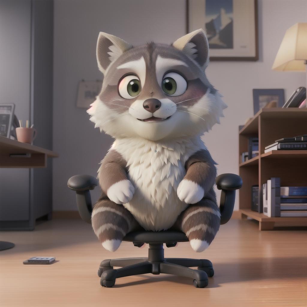  raccoon sitting in gaming chair front a computer on desktop, ((semi anthropomorphic)),(full body), tail, belly, sitting, fat, (chubby), (((white background))), solo, desktop, gaming chair, side view,  [[[clothes]]] hyperrealistic, full body, detailed clothing, highly detailed, cinematic lighting, stunningly beautiful, intricate, sharp focus, f/1. 8, 85mm, (centered image composition), (professionally color graded), ((bright soft diffused light)), volumetric fog, trending on instagram, trending on tumblr, HDR 4K, 8K