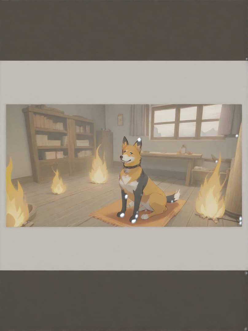  , anthro dog sitting in a room of fire<lora:nthu:0.9772132910934546><lora:cupid-tech:0.7162394940478936><lora:naruto-style-lora:0.26418235208215424><lora:sam-yang:0.8585542461517155> hyperrealistic, full body, detailed clothing, highly detailed, cinematic lighting, stunningly beautiful, intricate, sharp focus, f/1. 8, 85mm, (centered image composition), (professionally color graded), ((bright soft diffused light)), volumetric fog, trending on instagram, trending on tumblr, HDR 4K, 8K