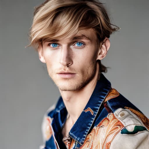 portrait+ style Russian queer supermodel blonde hunk dude face