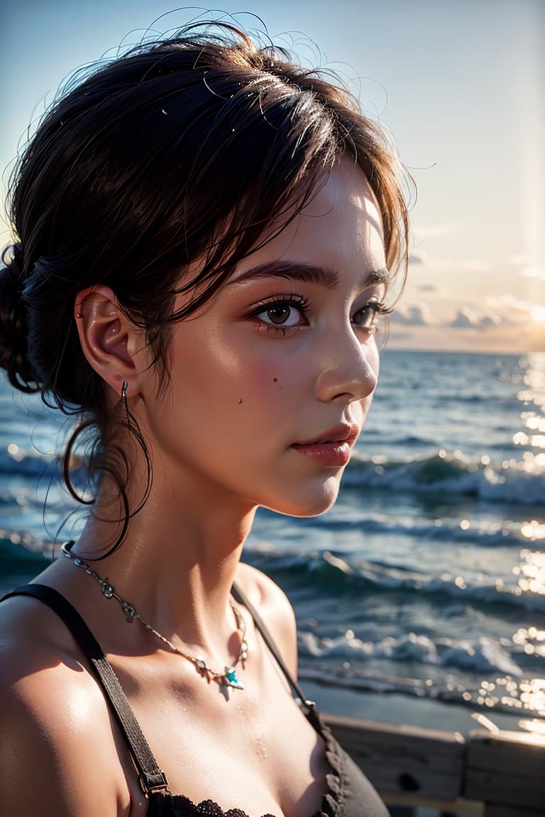  ultra high res, (photorealistic:1.4), raw photo, (realistic face), realistic eyes, (realistic skin), <lora:XXMix9_v20LoRa:0.8>, ((((masterpiece)))), best quality, very_high_resolution, ultra-detailed, in-frame, ocean, beach, waves, scenic view, sunset, tropical paradise, sand, palm trees, coastal, serene, tranquil, horizon, seashells, seagulls, coastal cliffs, crystal clear water, expansive, breathtaking, soothing, picturesque
