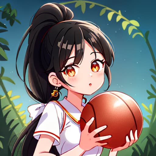  anime girl black hair bright dark brown eyes red and white basketball uniform with the number 18 and the name Nicky white and black shoes Have your hair in a medium high ponytail with two strands on the sides of your ears, have a basketball and look full body Pastel Palette, Da Vinci's Dreams, Picasso's , Sunrise Splendors, Floral Fantasy, Mystical Moonscapes, Urban Nature, Crystal Clear, Cinematic hyperrealistic, full body, detailed clothing, highly detailed, cinematic lighting, stunningly beautiful, intricate, sharp focus, f/1. 8, 85mm, (centered image composition), (professionally color graded), ((bright soft diffused light)), volumetric fog, trending on instagram, trending on tumblr, HDR 4K, 8K