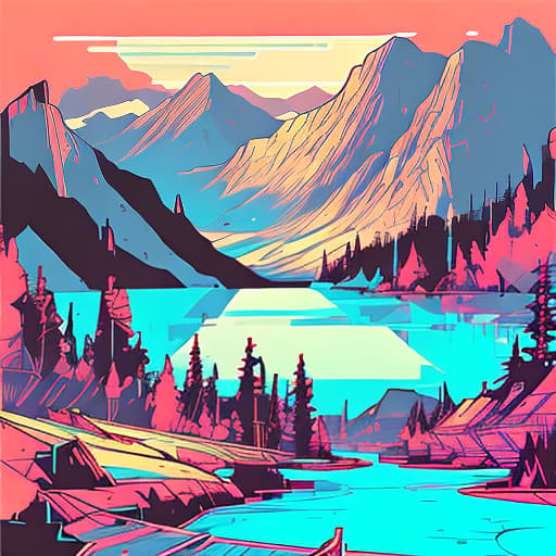 nvinkpunk Whimsical lake and mountains