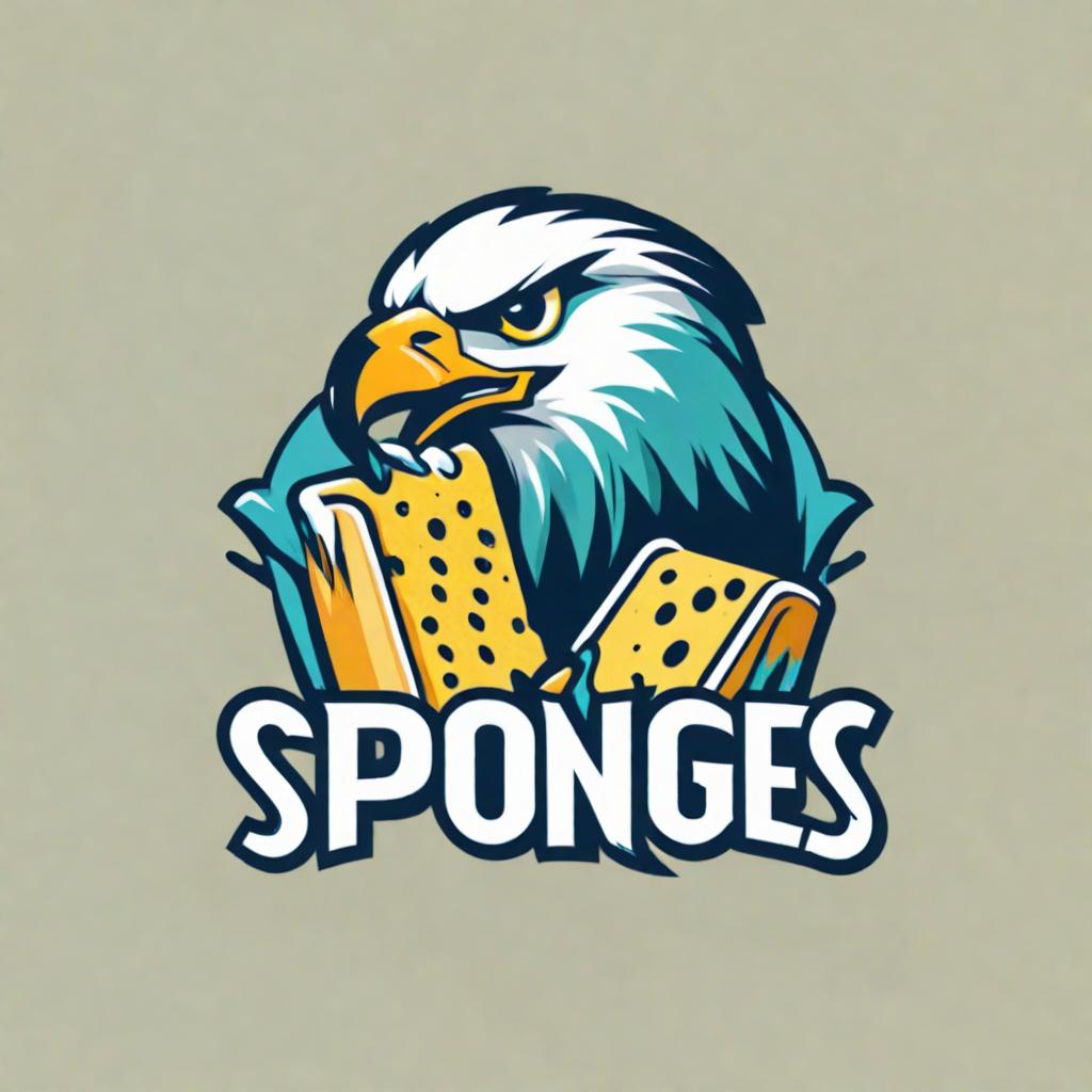  logo for a company called "Wet Sponges" with a  eagle holding a sponge