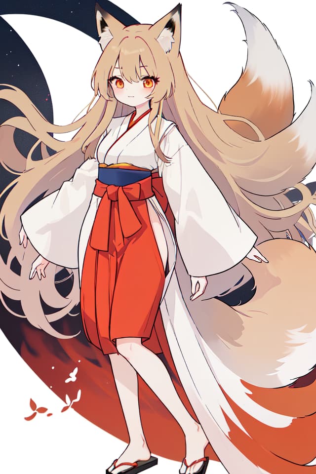   , , legs, fox maiden, long hair, wearing long hem hakama