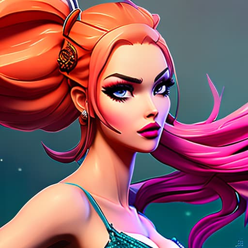 nvinkpunk mermaid in brawl stars hyperrealistic, full body, detailed clothing, highly detailed, cinematic lighting, stunningly beautiful, intricate, sharp focus, f/1. 8, 85mm, (centered image composition), (professionally color graded), ((bright soft diffused light)), volumetric fog, trending on instagram, trending on tumblr, HDR 4K, 8K