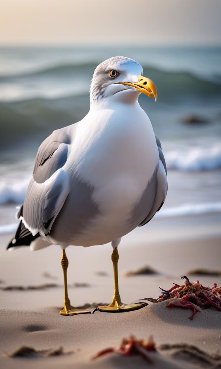  The gull zombie on the beach with an open beak, looks frightening. hyperrealistic, full body, detailed clothing, highly detailed, cinematic lighting, stunningly beautiful, intricate, sharp focus, f/1. 8, 85mm, (centered image composition), (professionally color graded), ((bright soft diffused light)), volumetric fog, trending on instagram, trending on tumblr, HDR 4K, 8K