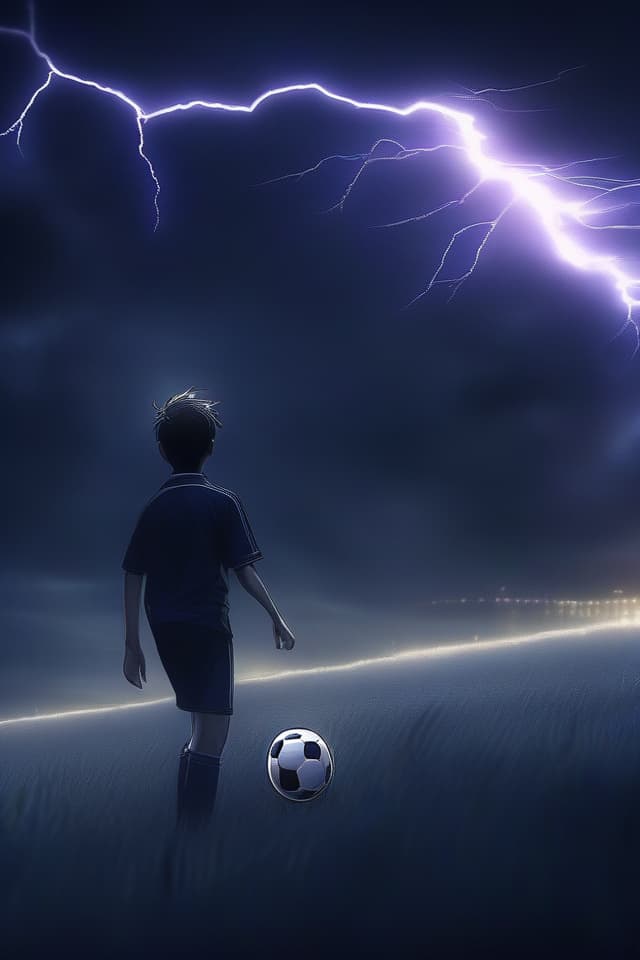  (No person is drawn) Masterpiece, (Rolling Soccer Ball) (DARK SKY) (Lightning) Quality, 8k