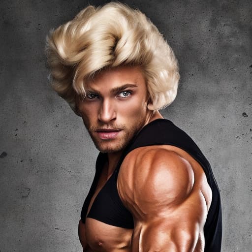 portrait+ style Russian queer IFBB blonde hunk dude face