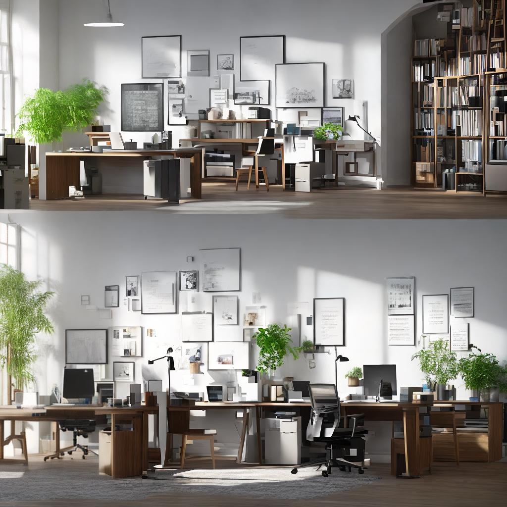  ((Masterpiece)), (((best quality))), 8k, high detailed, ultra-detailed. It showcases a scene of striving for success in a modern office environment. The main subject of the scene is a group of motivated professionals working diligently at their desks. The main elements of the scene include: (office desks), (computers and monitors), (busy employees in professional attire), (whiteboards with charts and graphs), (office plants), (ergonomic chairs), (natural light streaming through glass walls), (a motivational quote on the wall), (organized shelves with files and folders), (modern office decor). The colors are crisp and professional, with ample natural lighting to enhance productivity. hyperrealistic, full body, detailed clothing, highly detailed, cinematic lighting, stunningly beautiful, intricate, sharp focus, f/1. 8, 85mm, (centered image composition), (professionally color graded), ((bright soft diffused light)), volumetric fog, trending on instagram, trending on tumblr, HDR 4K, 8K
