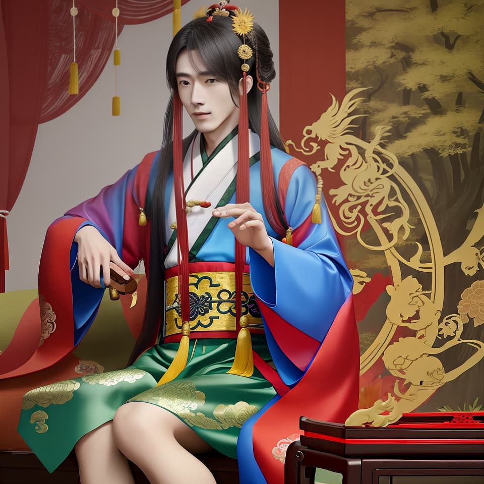  Chinese fairy style, handsome guy, ancient people, playing guzheng, Hanfu