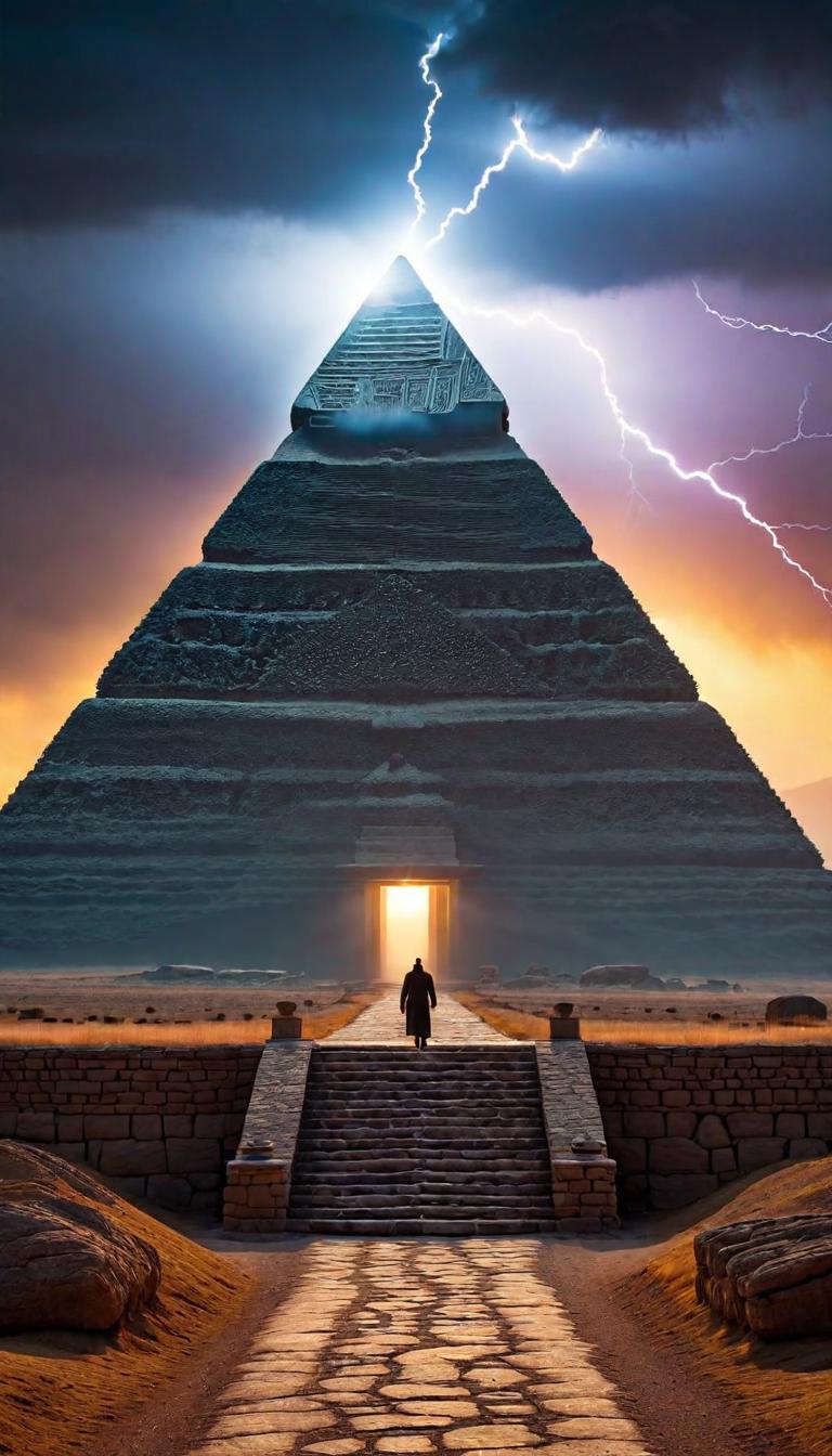  Professional 3D model of Ancient aliens pyramids sinister with ufos in the sky and lightning . Rendered with Octane, the model is highly detailed,dramatic lighting. hyperrealistic, full body, detailed clothing, highly detailed, cinematic lighting, stunningly beautiful, intricate, sharp focus, f/1. 8, 85mm, (centered image composition), (professionally color graded), ((bright soft diffused light)), volumetric fog, trending on instagram, trending on tumblr, HDR 4K, 8K