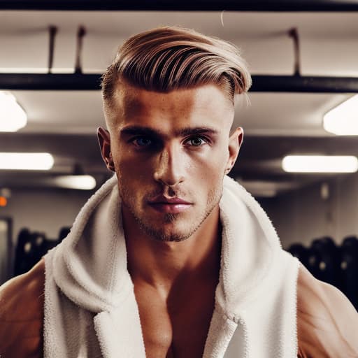 portrait+ style Russian queer fitness model blonde hunk dude face