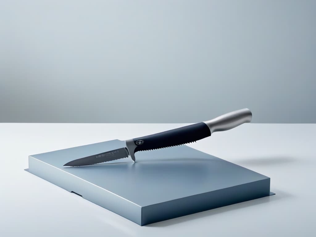  An ultradetailed, 8k resolution image of a sleek, modern kitchen knife set specifically designed for precision pastry work, featuring a variety of specialized blades like a serrated edge for delicate cake layers, a slim offset spatula for frosting, and a finetip paring knife for intricate decorations. The knives are displayed against a clean, white background, highlighting their minimalist design and professional quality. hyperrealistic, full body, detailed clothing, highly detailed, cinematic lighting, stunningly beautiful, intricate, sharp focus, f/1. 8, 85mm, (centered image composition), (professionally color graded), ((bright soft diffused light)), volumetric fog, trending on instagram, trending on tumblr, HDR 4K, 8K