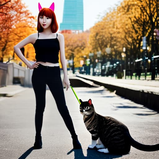 lnkdn photography an anime girl with cat ears cat tail cat eyes walking into a realistic world