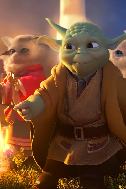 modern disney style pastor yoda, (best quality) , cartoon, cute, highly detailed faces, highly detailed illustrations,